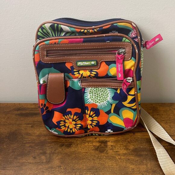 Lily Bloom Floral Crossbody Bag Multicolor Canvas Faux Leather Trim - Picture 2 of 7